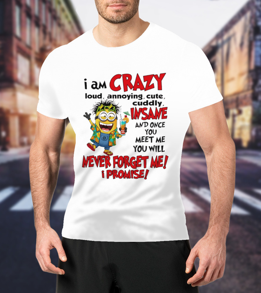 I Am Crazy Loud Annoying Cute Cuddly Insane Once You Meet Me Never Forget Promise T-Shirt