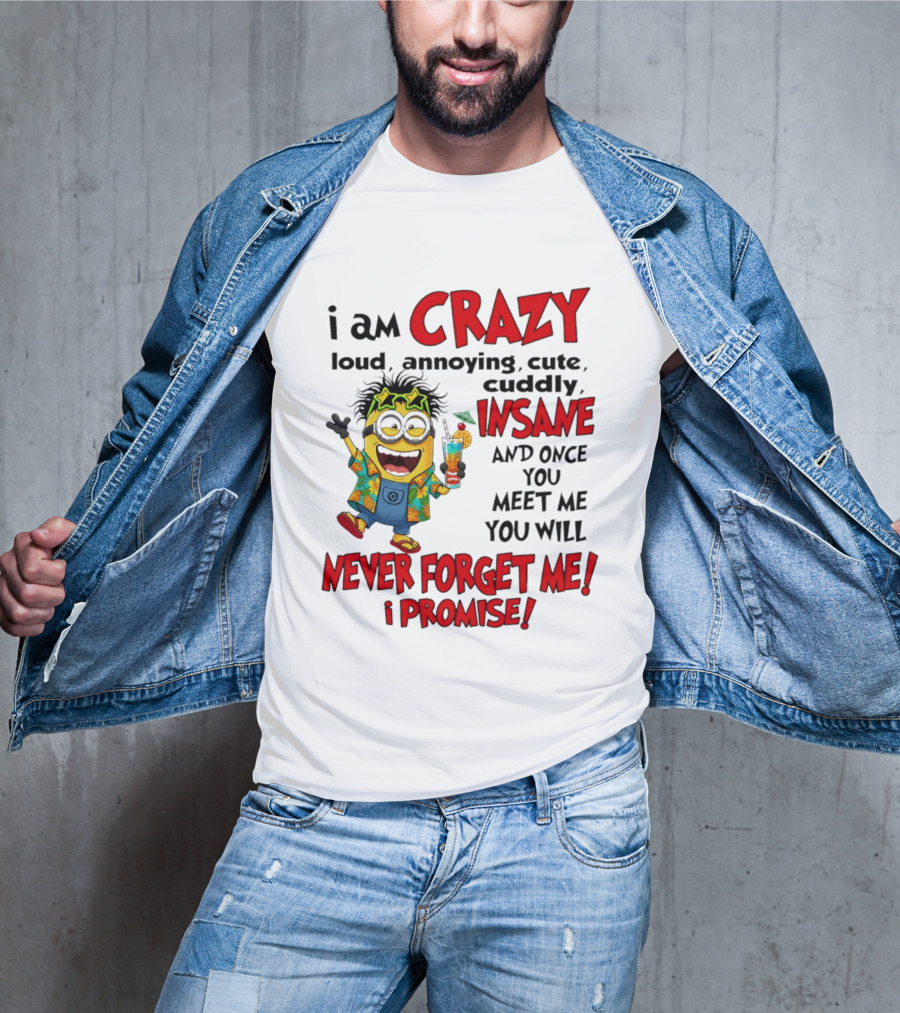 I Am Crazy Loud Annoying Cute Cuddly Insane Once You Meet Me Never Forget Promise T-Shirt