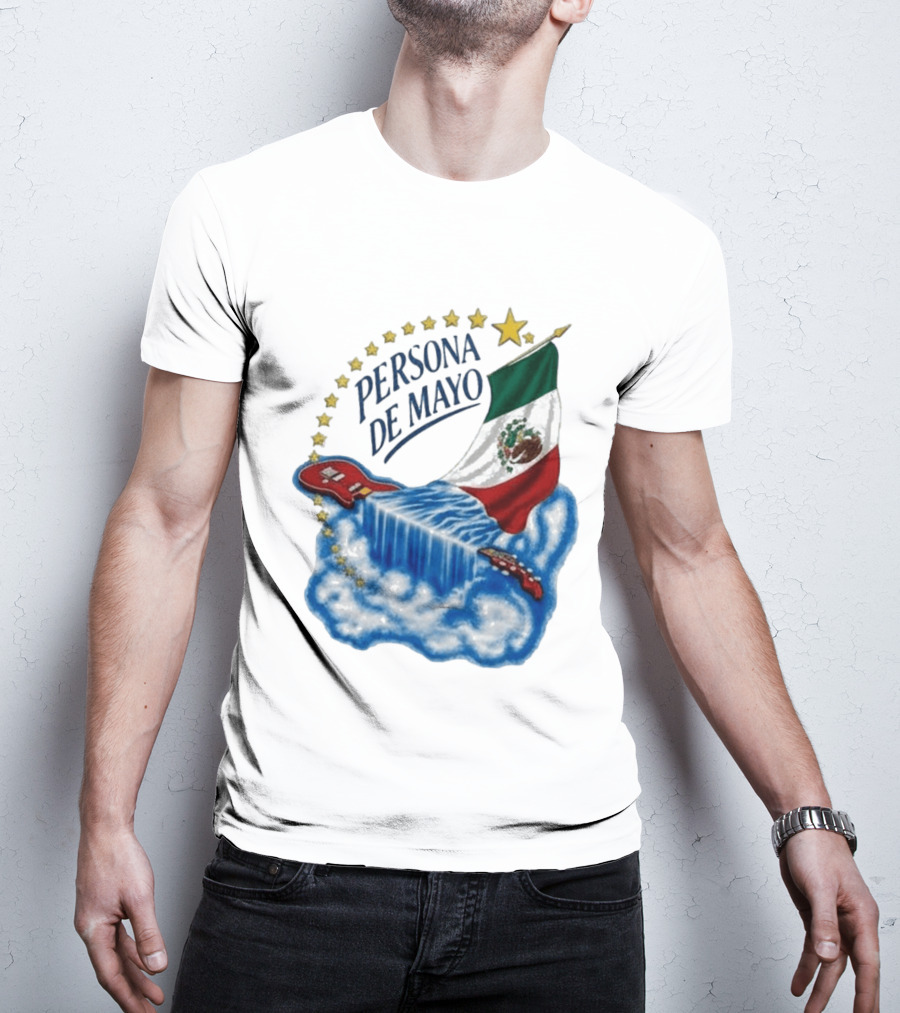 Persona De Mayo Mexican Flag Guitar Waterfall Stars T-Shirt