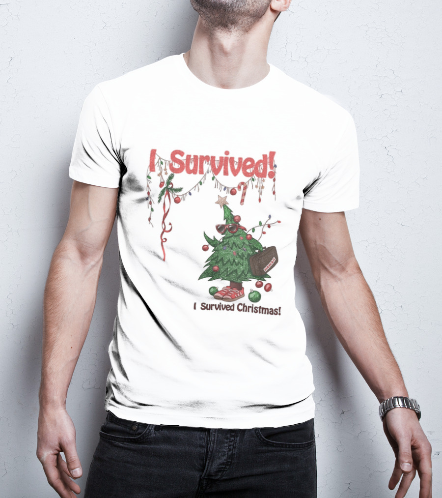 I Survived Christmas Funny Holiday Tree Celebration T-Shirt
