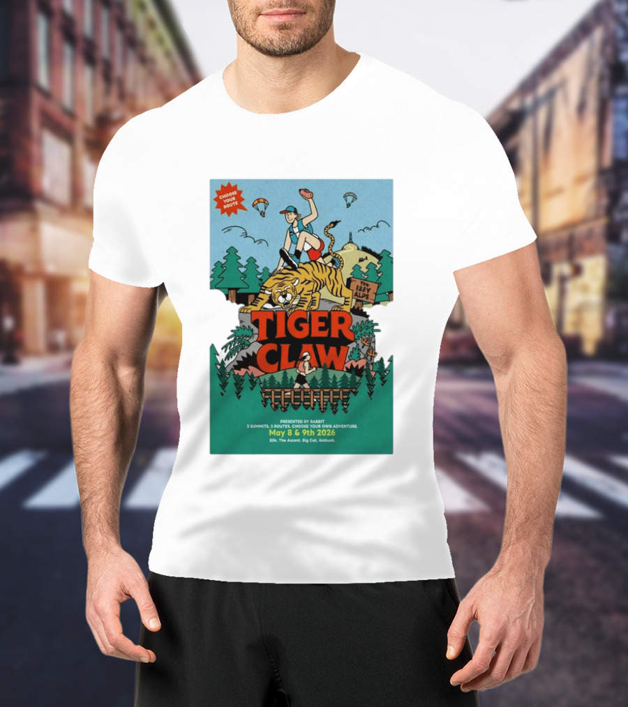 Choose Your Route Tiger Claw May 8 9 2026 3 Summits Adventure 50k The Ascent Big Cat Ambush T-Shirt