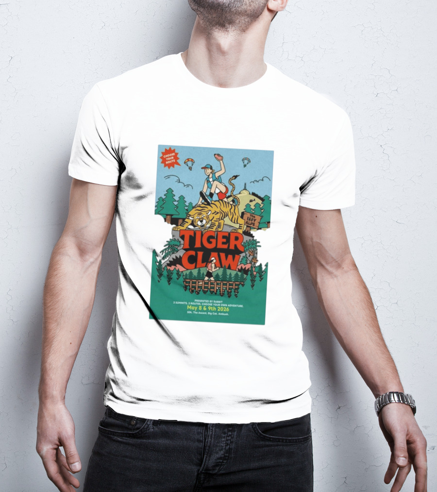 Choose Your Route Tiger Claw May 8 9 2026 3 Summits Adventure 50k The Ascent Big Cat Ambush T-Shirt