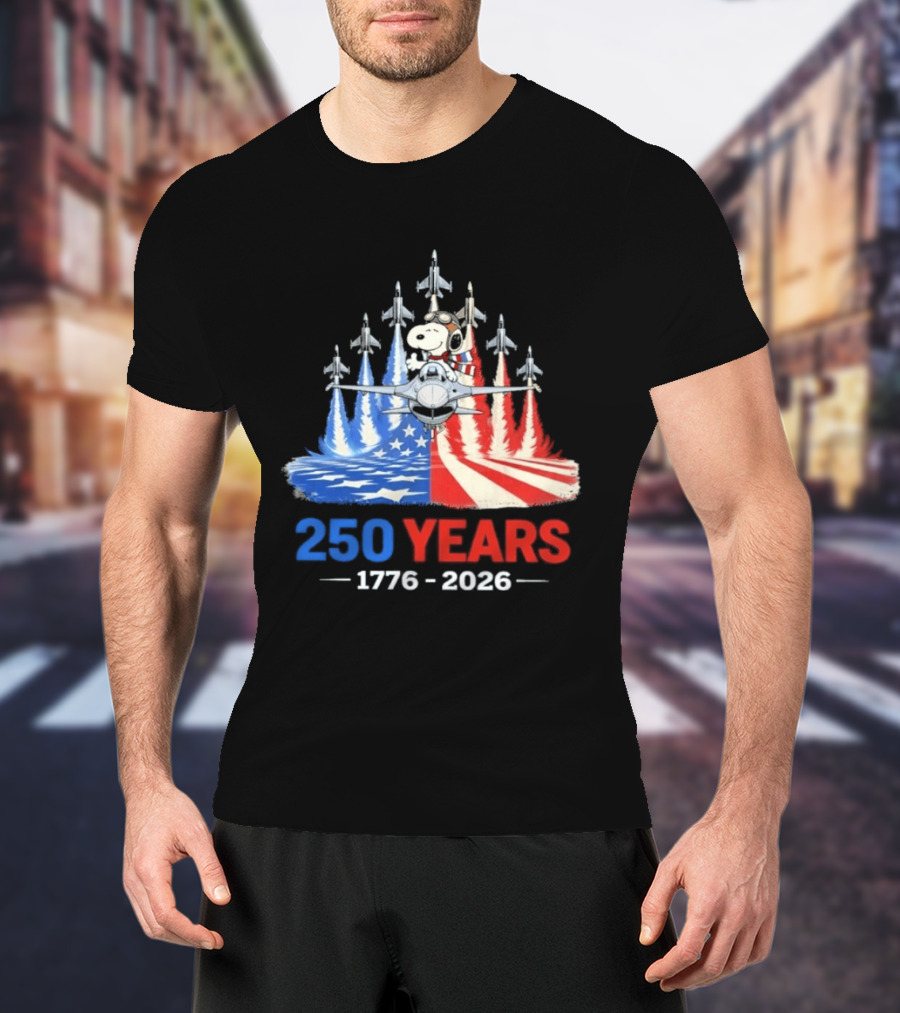 250 Years 1776 2026 Snoopy American Flag Jets T-Shirt