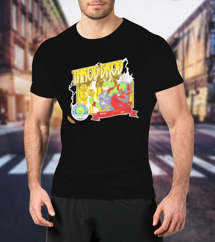 Throg Grog Puddle Gulp Superhero Frog Lightning Hammer Comic T-Shirt