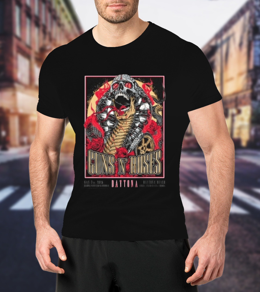Guns N' Roses May 7 2026 Welcome To Rockville Daytona Beach Festival Skeleton Snake Roses T-Shirt