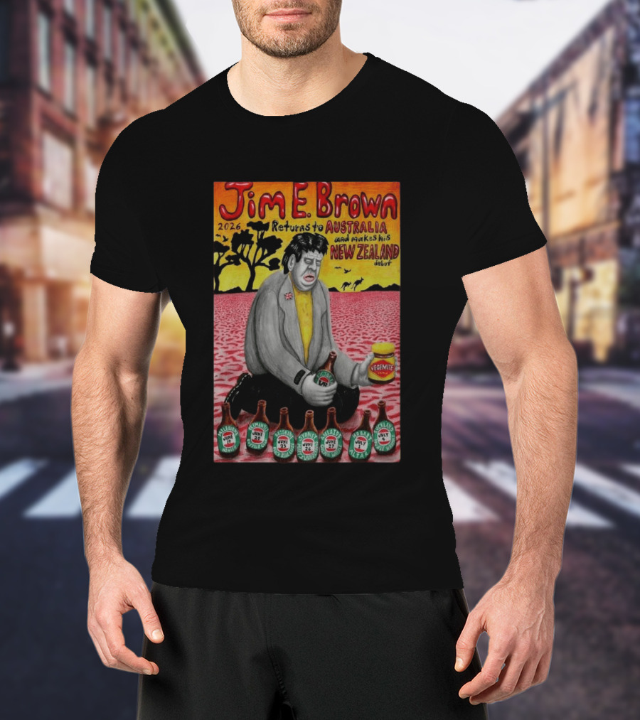 Jim E. Brown 2026 Returns To Australia New Zealand Debut Vegemite T-Shirt