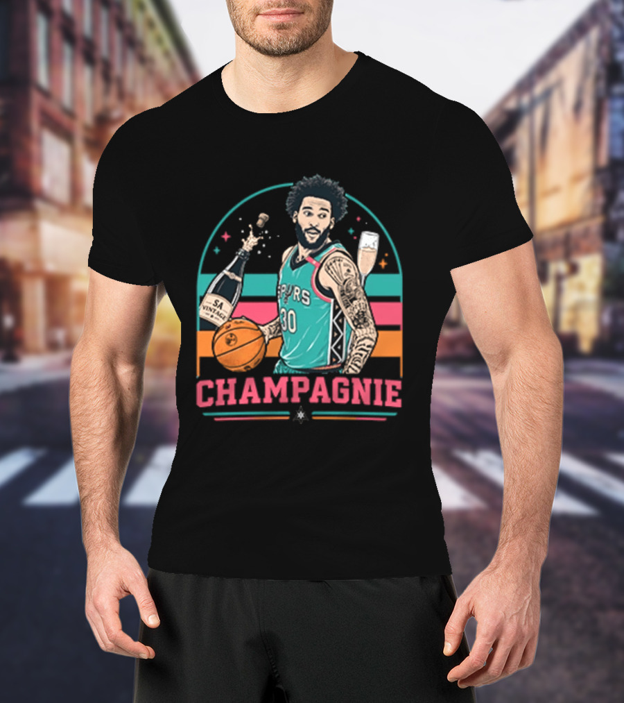 Champagnie Spurs Basketball Number 30 With Champagne Celebration T-Shirt