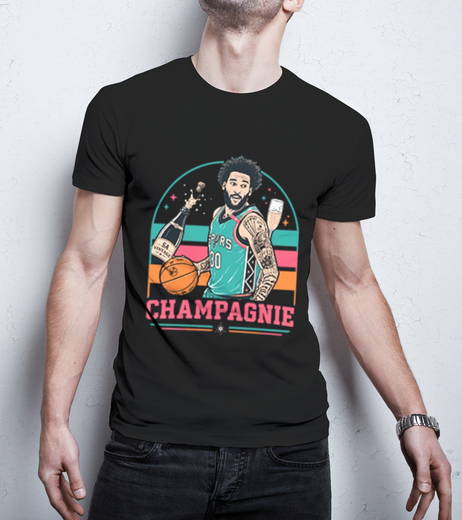 Champagnie Spurs Basketball Number 30 With Champagne Celebration T-Shirt