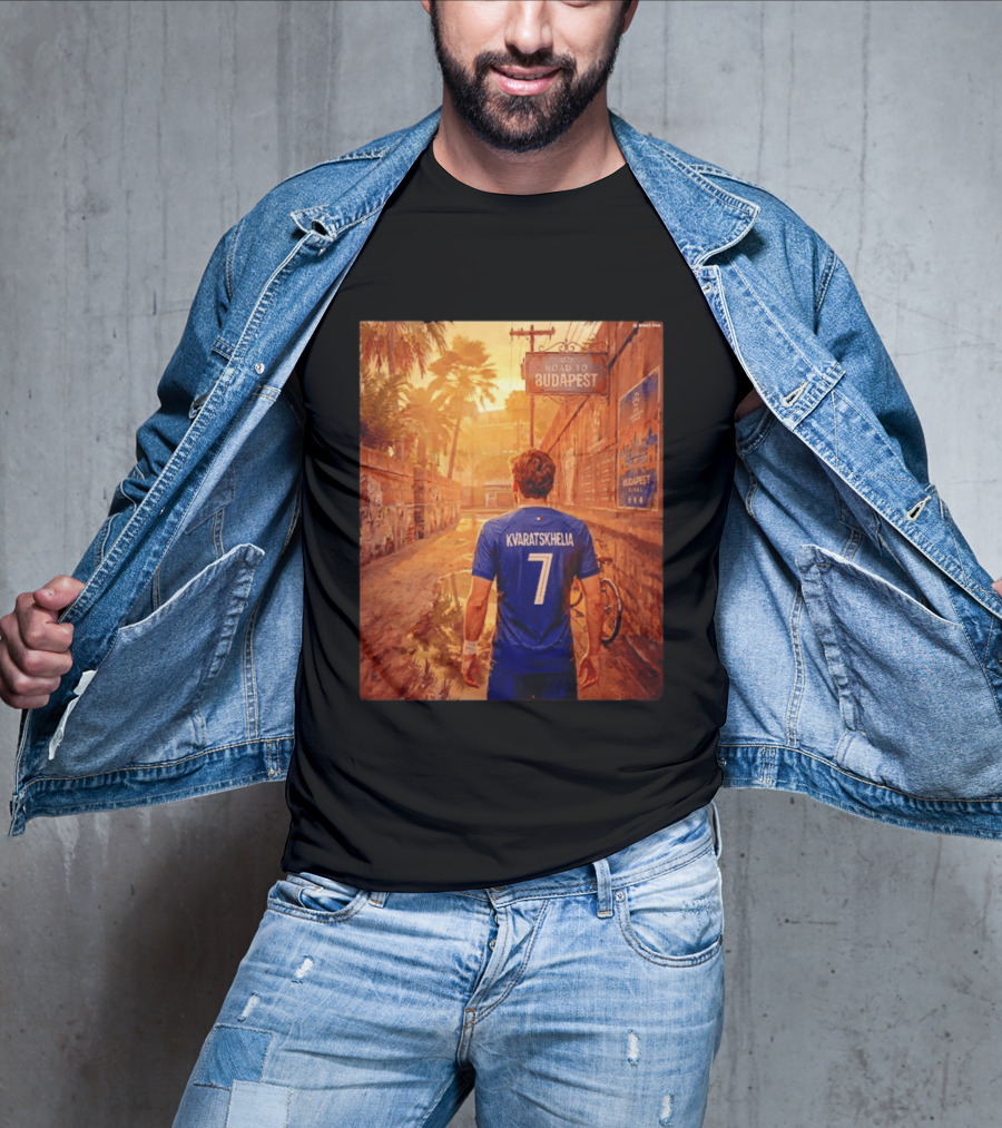 Khvicha Kvaratskhelia #7 Road To Budapest Georgian Footballer Journey T-Shirt