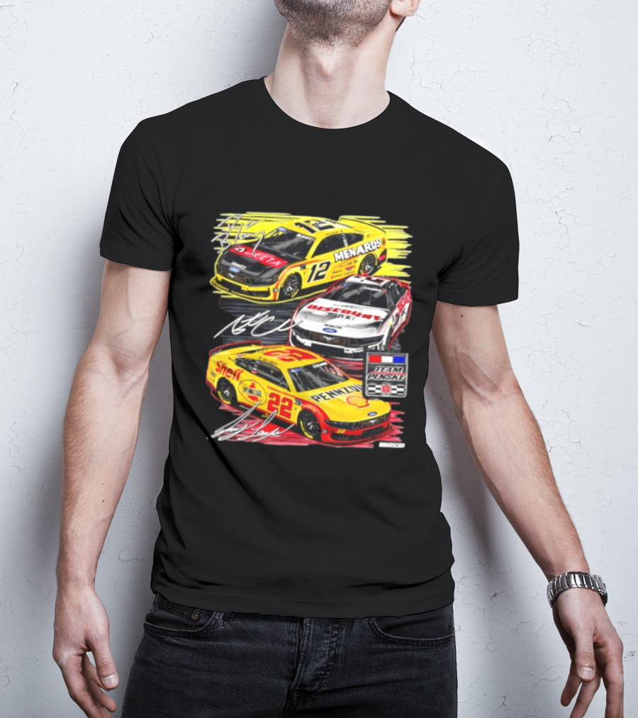 Team Penske 60th Anniversary NASCAR Racing Cars With Menards Shell Pennzoil Discount Tire Sponsors And Driver Signatures T-Shirt