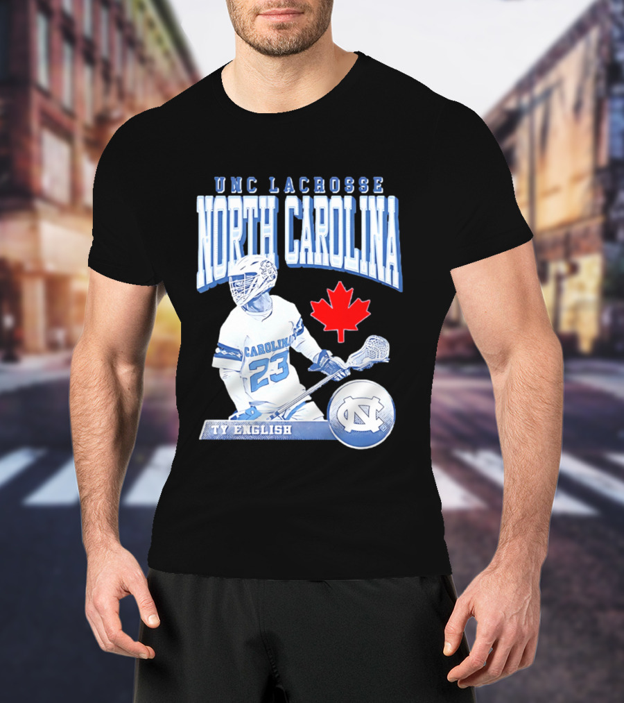 UNC Lacrosse Ty English North Carolina 23 Canadian Maple Leaf T-Shirt