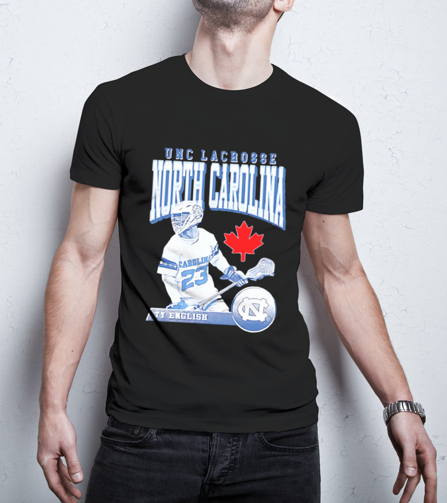 UNC Lacrosse Ty English North Carolina 23 Canadian Maple Leaf T-Shirt