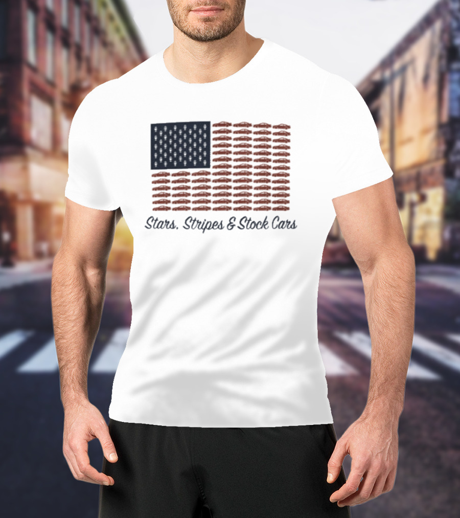 Dirtymo Media Stars Stripes Stock Cars America Flag Racing T-Shirt