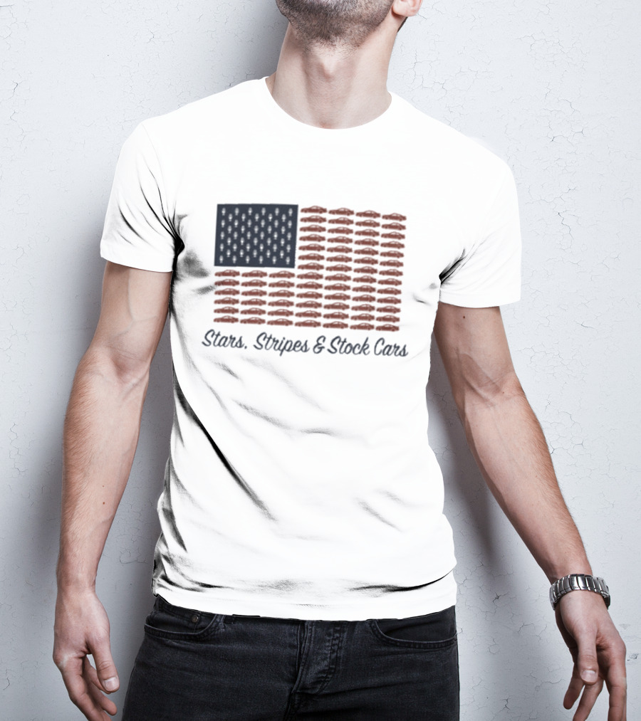 Dirtymo Media Stars Stripes Stock Cars America Flag Racing T-Shirt