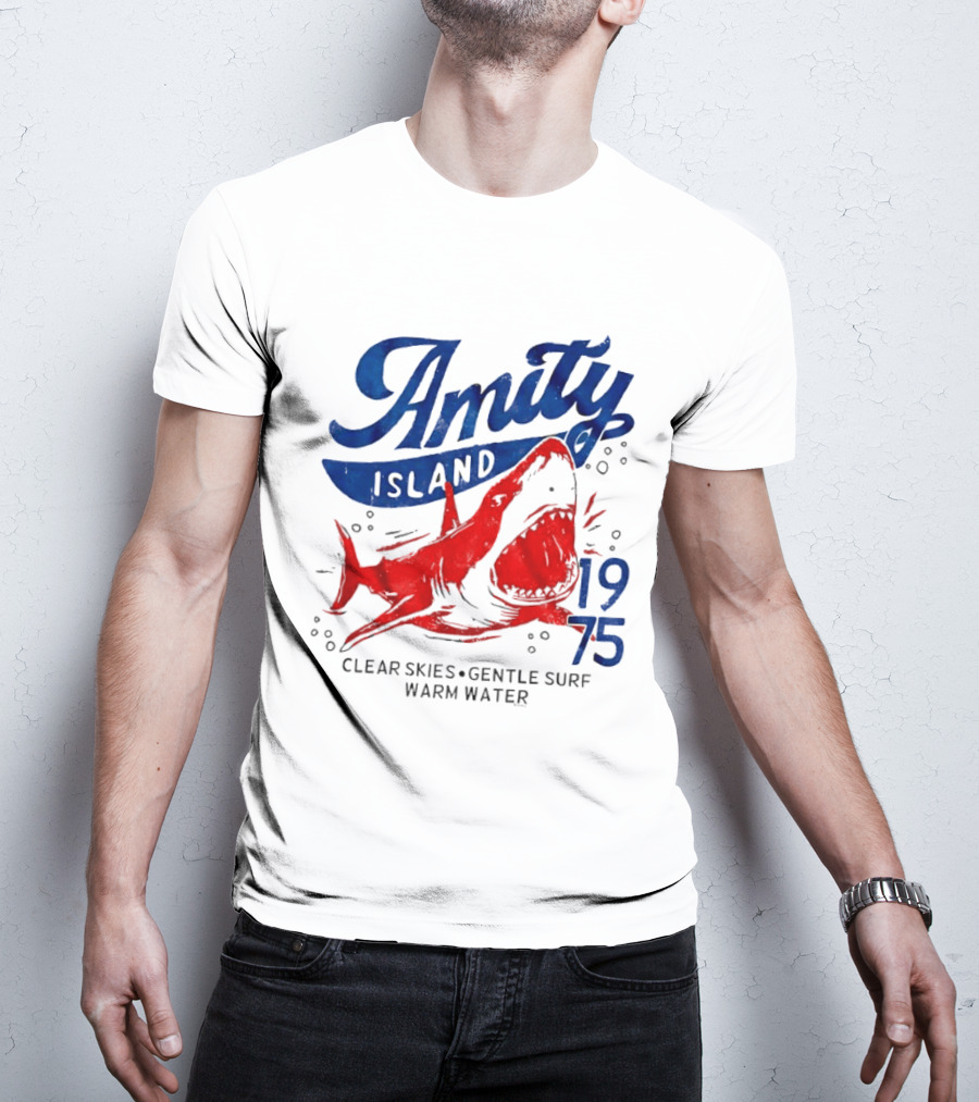 Amity Island 1975 Clear Skies Gentle Surf Warm Water Shark T-Shirt