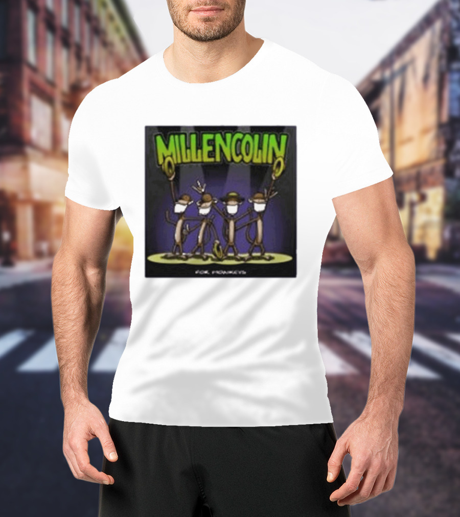Millencolin For Monkeys Dancing Cartoon Monkeys With Masks And Hats T-Shirt