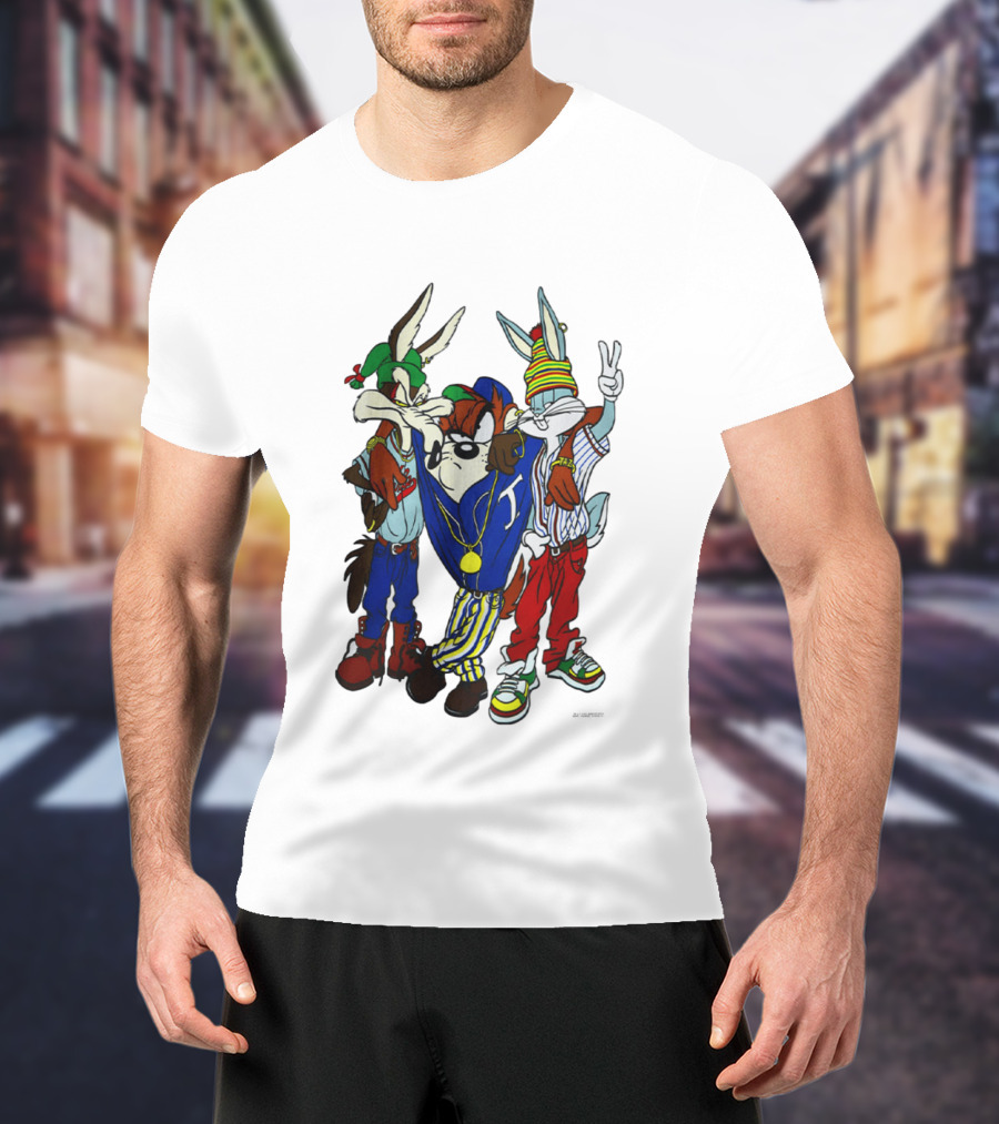 Rare Looney Tunes Hip Hop Bugs Taz Wile E Coyote Peace Sign Pose T-Shirt