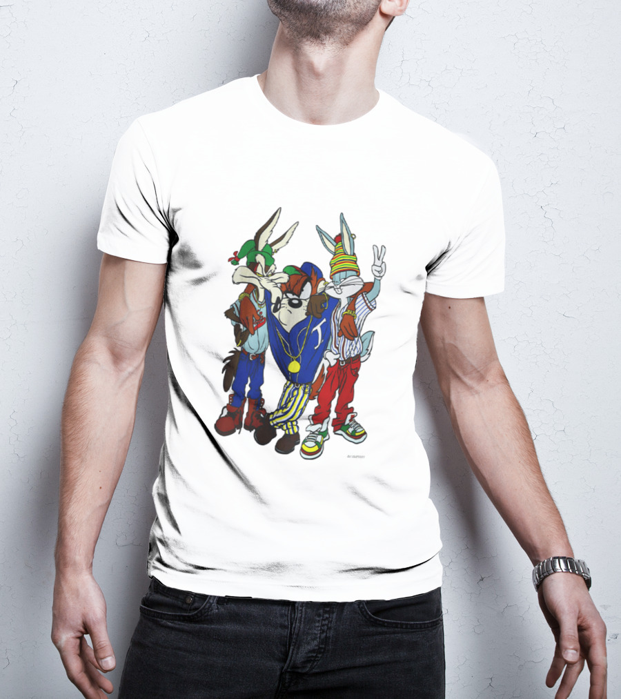 Rare Looney Tunes Hip Hop Bugs Taz Wile E Coyote Peace Sign Pose T-Shirt