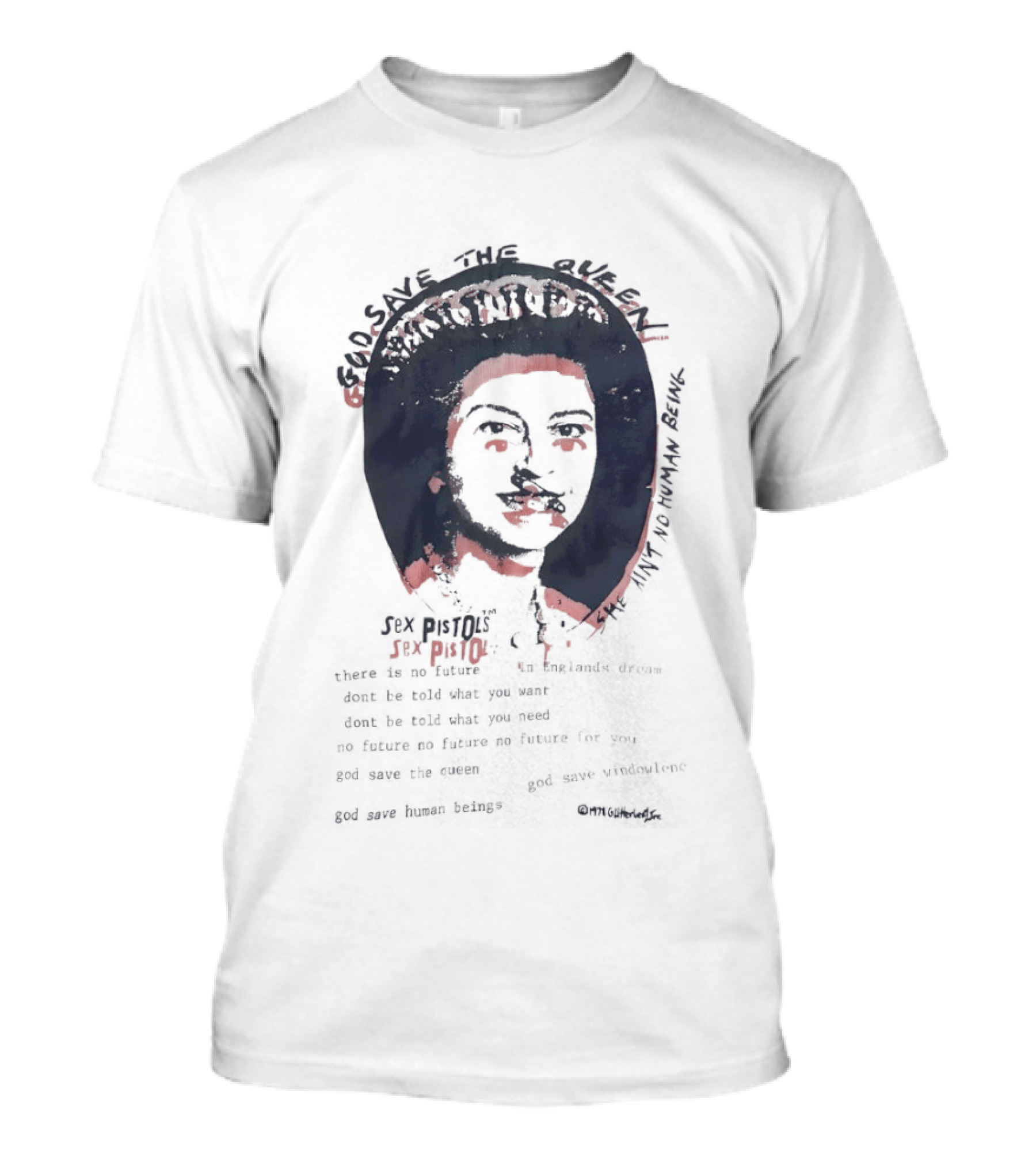 Sex Pistols God Save The Queen She Ain't No Human Being Union Jack Collar T-Shirt