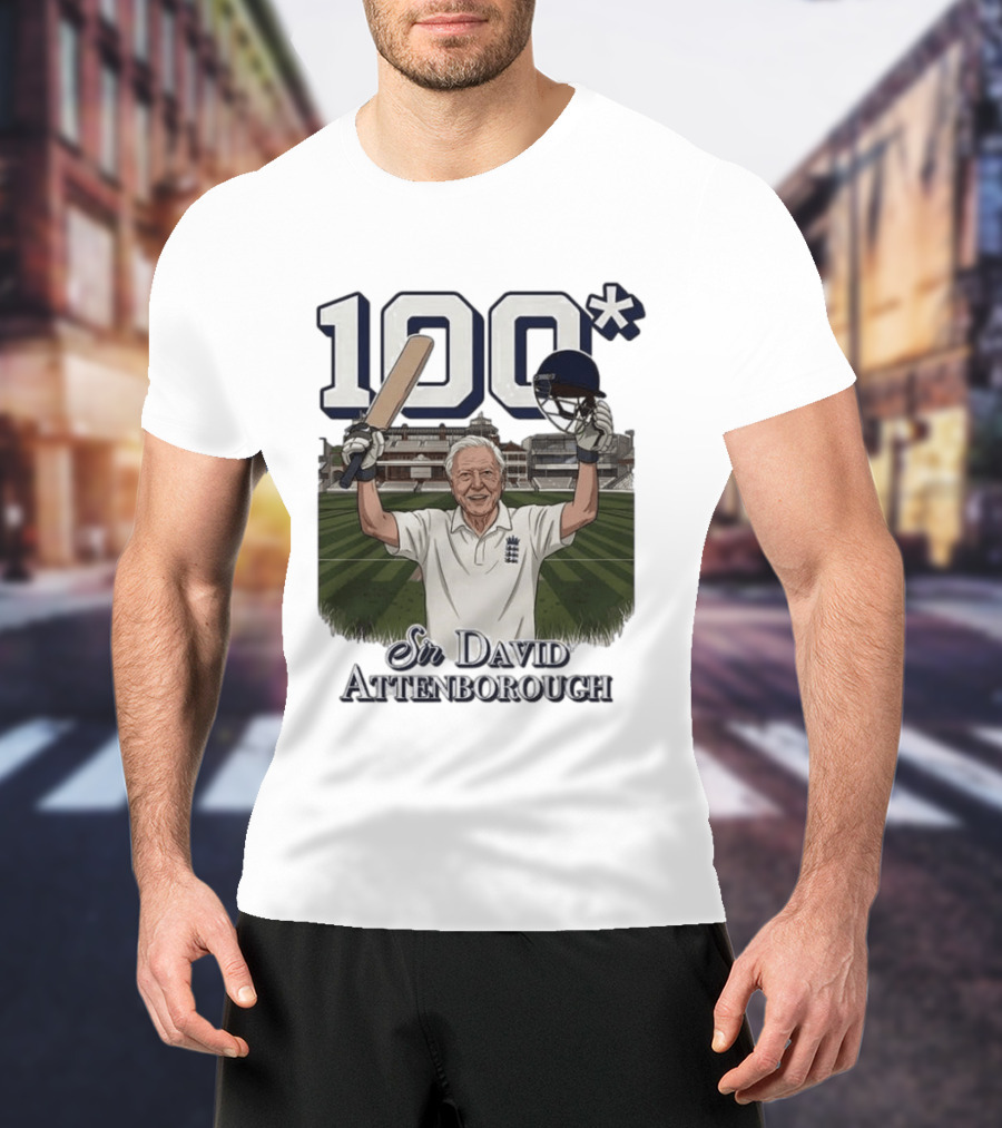 Sir David Attenborough 100 Cricket Legend Batting Milestone T-Shirt