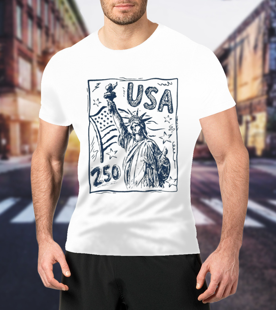 USA Statue Of Liberty American Flag 250 Stars T-Shirt