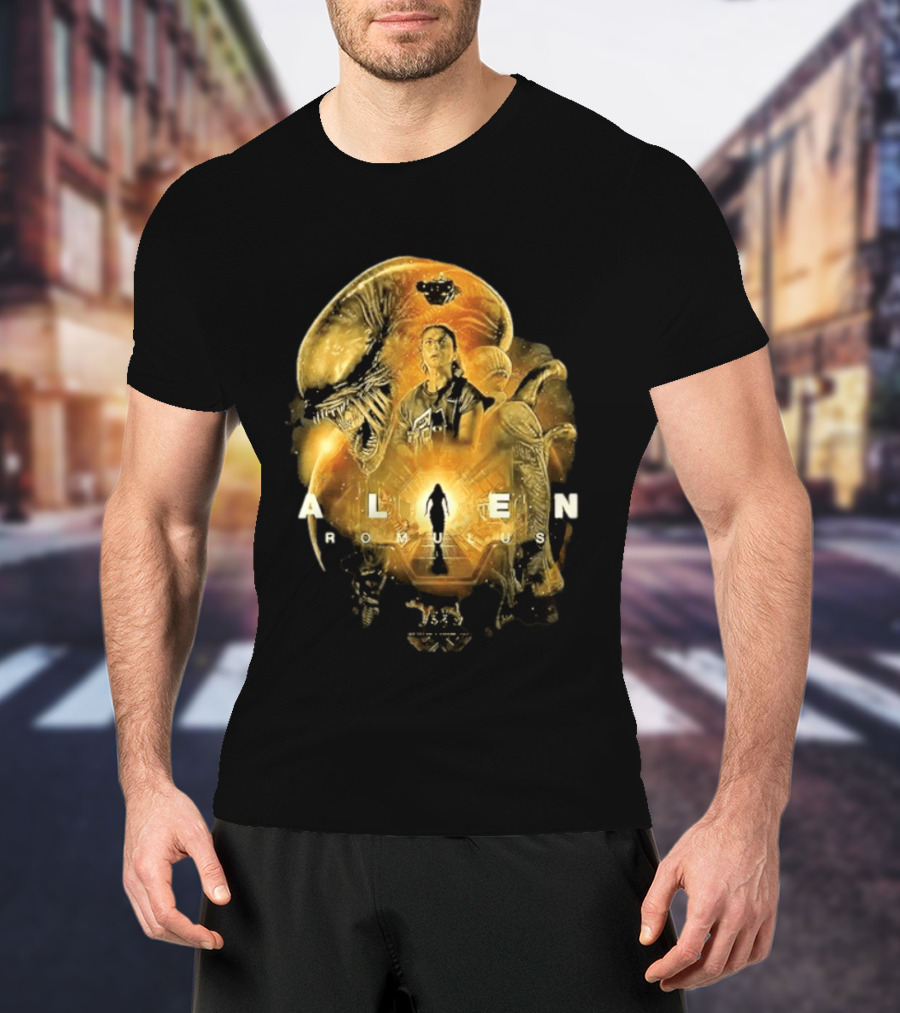 Alien Romulus Xenomorph Collage With Character And Spaceship T-Shirt