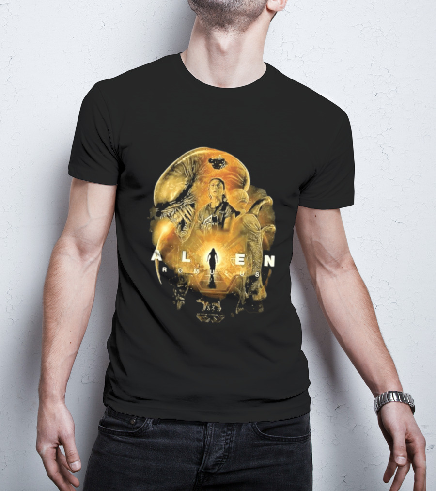 Alien Romulus Xenomorph Collage With Character And Spaceship T-Shirt