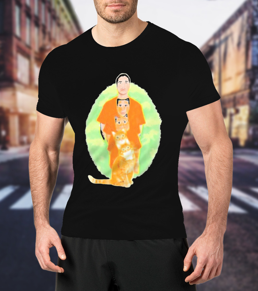 Julian And Logan Julian And Logan Logan Meows With Orange Cat Stack T-Shirt