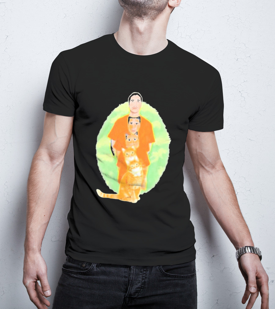 Julian And Logan Julian And Logan Logan Meows With Orange Cat Stack T-Shirt