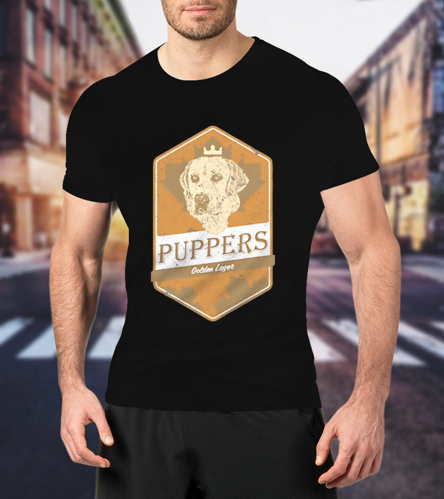 Puppers Golden Lager Dog Label Image With Crown T-Shirt