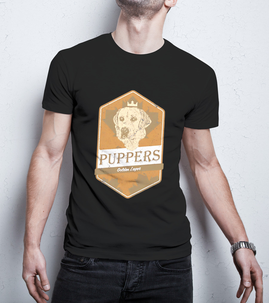 Puppers Golden Lager Dog Label Image With Crown T-Shirt