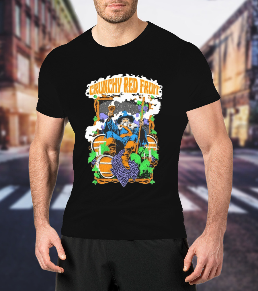 Crunchy Red Fruit Wizard With Grapes And Barrels T-Shirt