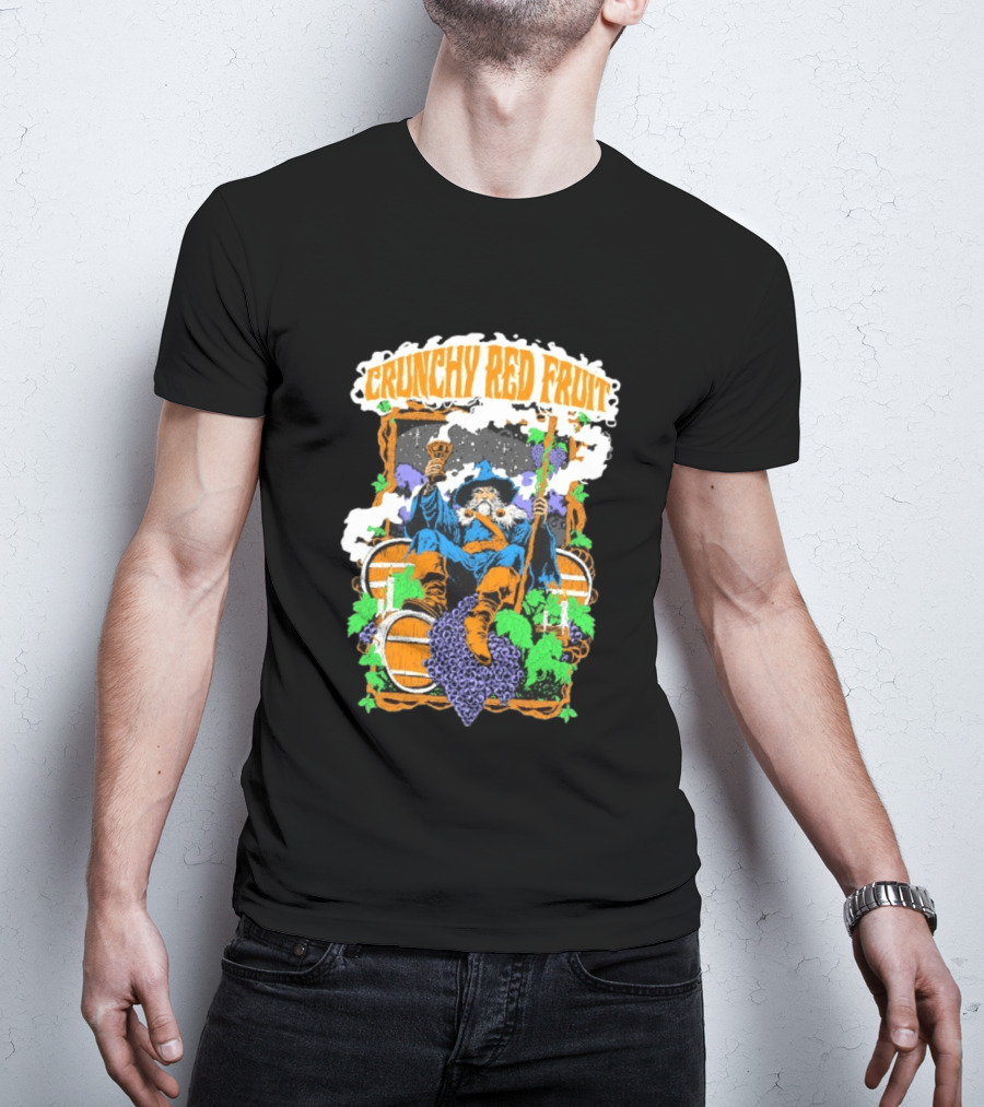 Crunchy Red Fruit Wizard With Grapes And Barrels T-Shirt