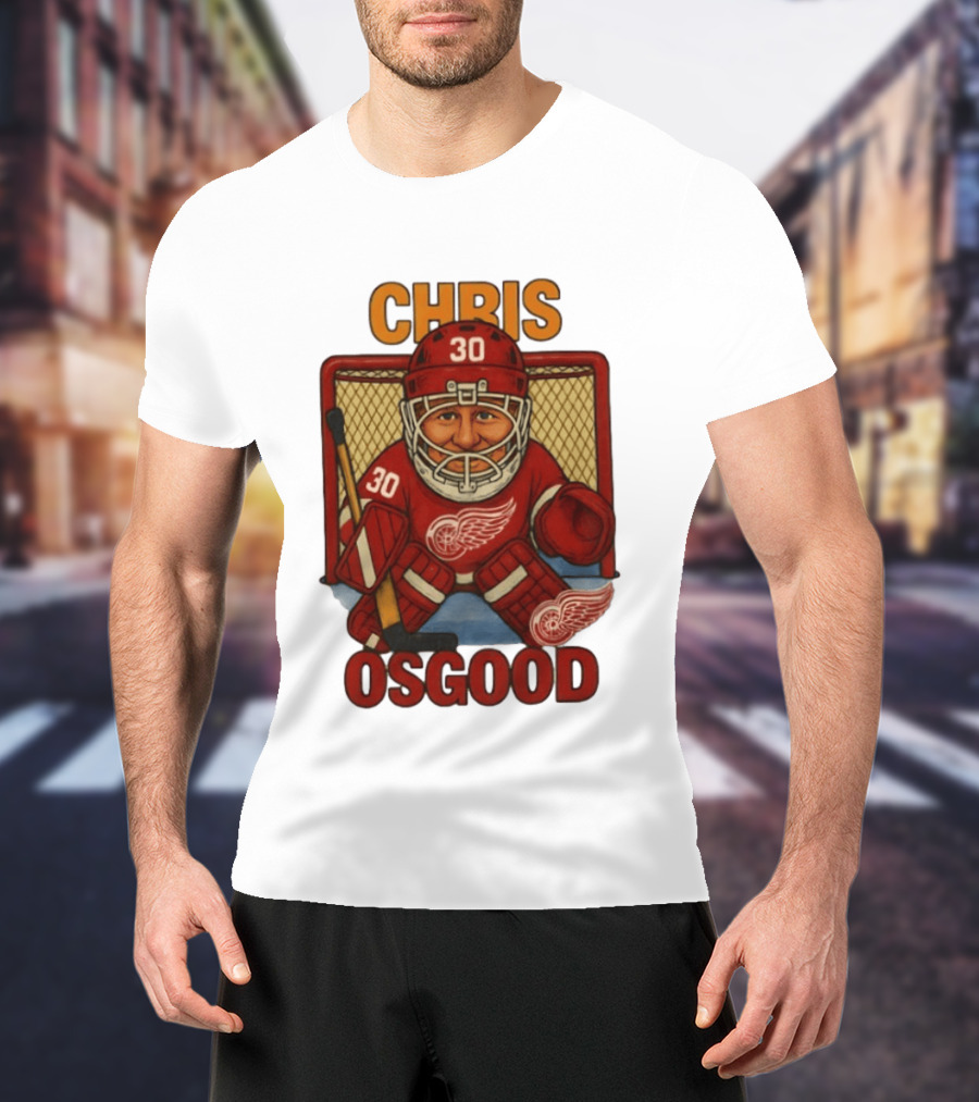 CHRIS OSGOOD 30 Detroit Red Wings Hockey Goalie Caricature T-Shirt