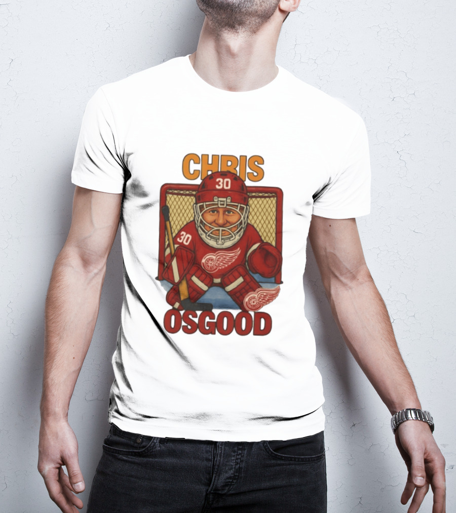 CHRIS OSGOOD 30 Detroit Red Wings Hockey Goalie Caricature T-Shirt