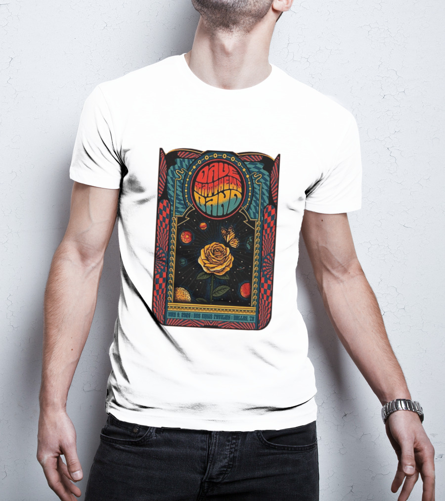 Dave Matthews Band May 9 2026 Dos Equis Pavilion Dallas TX Retro Psychedelic Butterfly Rose Planet T-Shirt