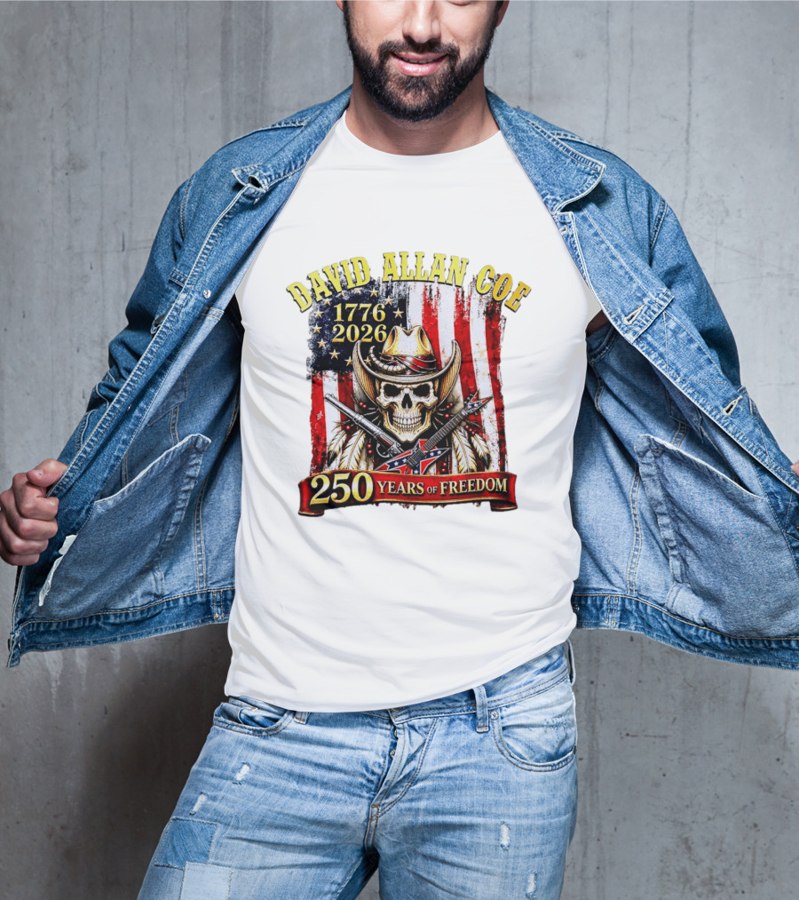 David Allan Coe 1776 2026 Skull Cowboy Hat American Flag 250 Years Of Freedom T-Shirt