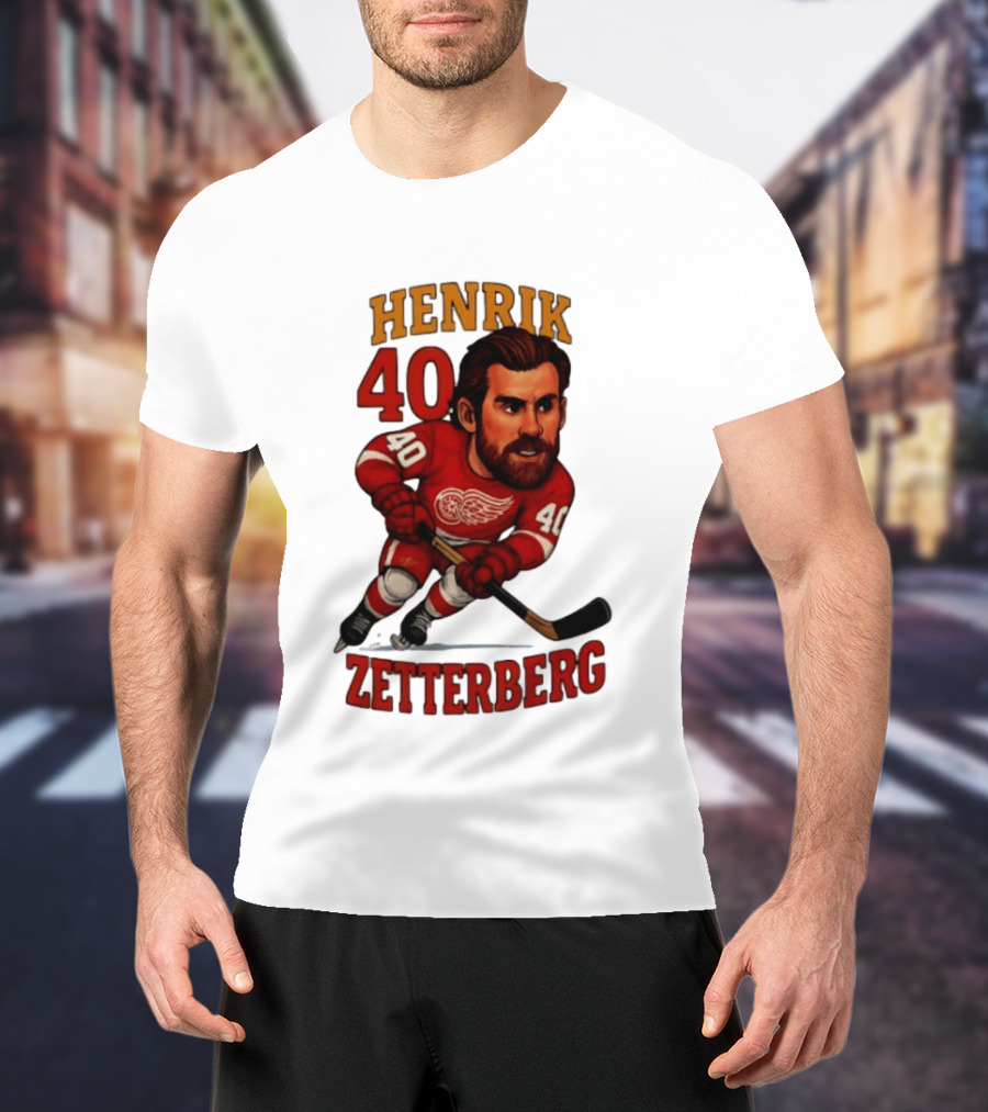 Henrik Zetterberg 40 Detroit Red Wings Hockey Player Caricature T-Shirt
