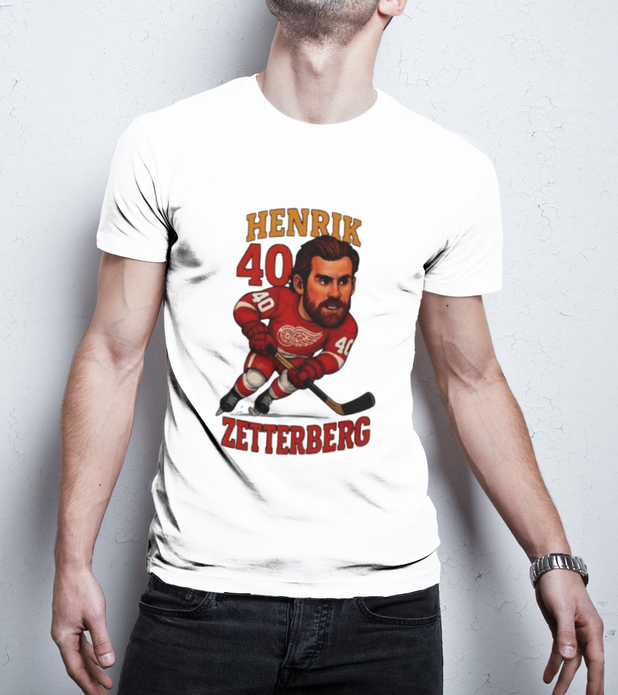 Henrik Zetterberg 40 Detroit Red Wings Hockey Player Caricature T-Shirt