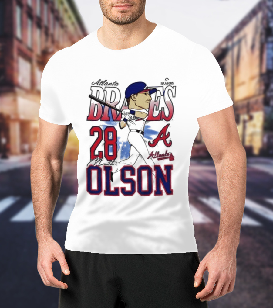 Atlanta Braves 28 Olson Caricature T-Shirt