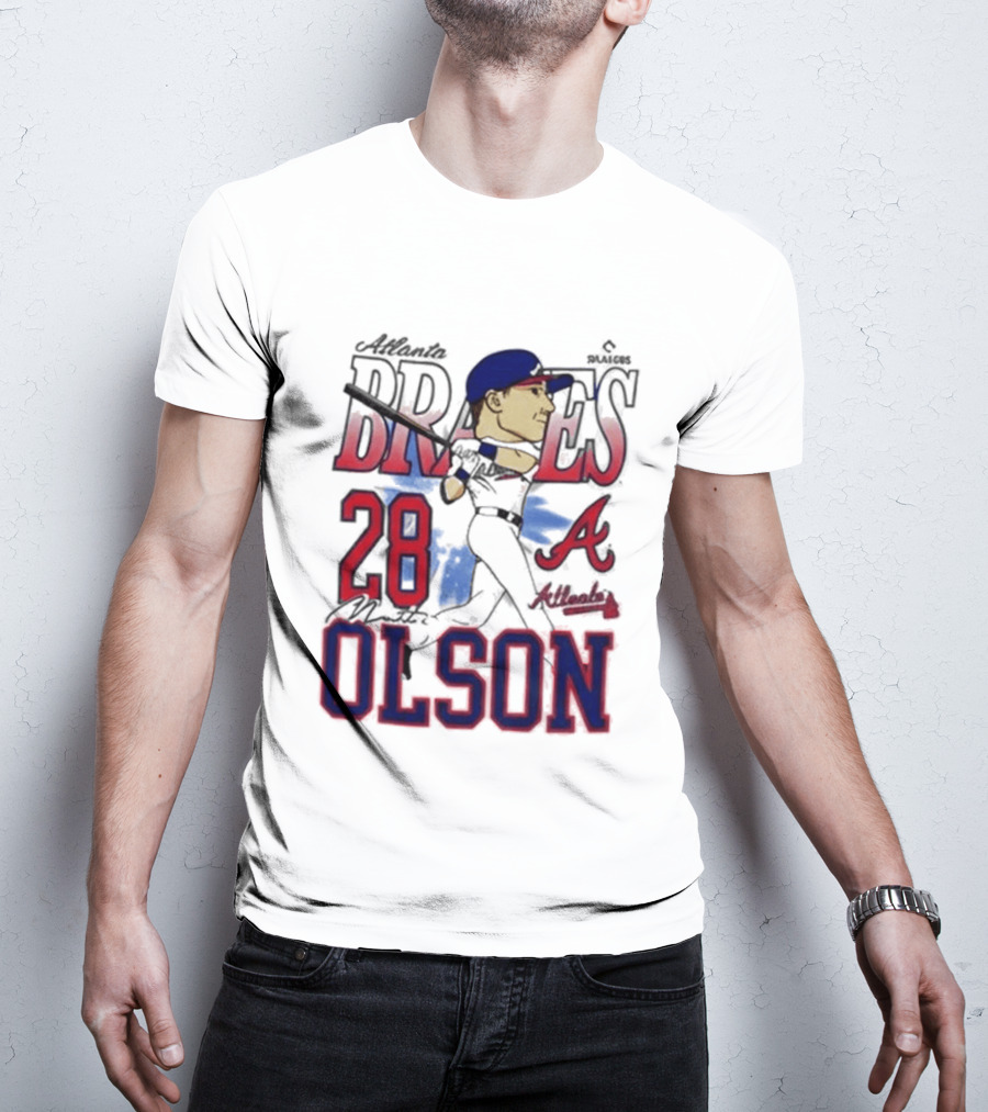 Atlanta Braves 28 Olson Caricature T-Shirt