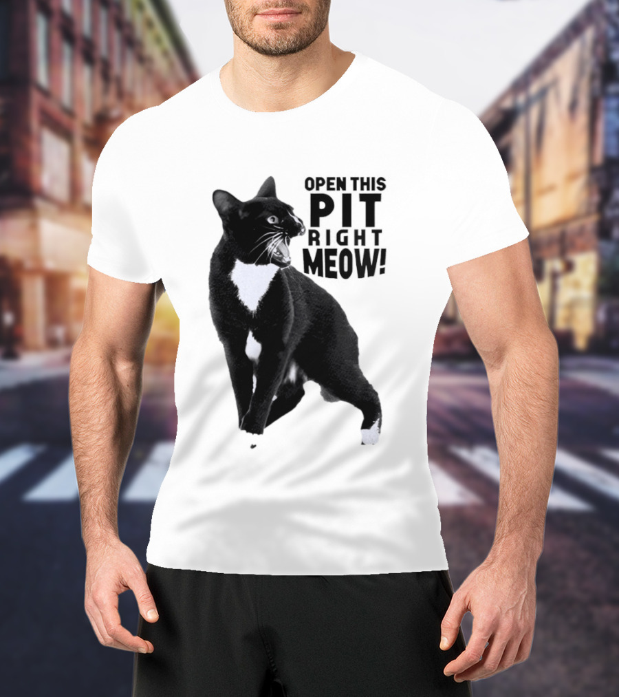 Open This Pit Right Meow Black And White Cat T-Shirt