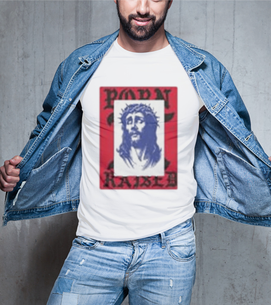 Born X Raised Salvation Jesus Crown Of Thorns Red Blue T-Shirt