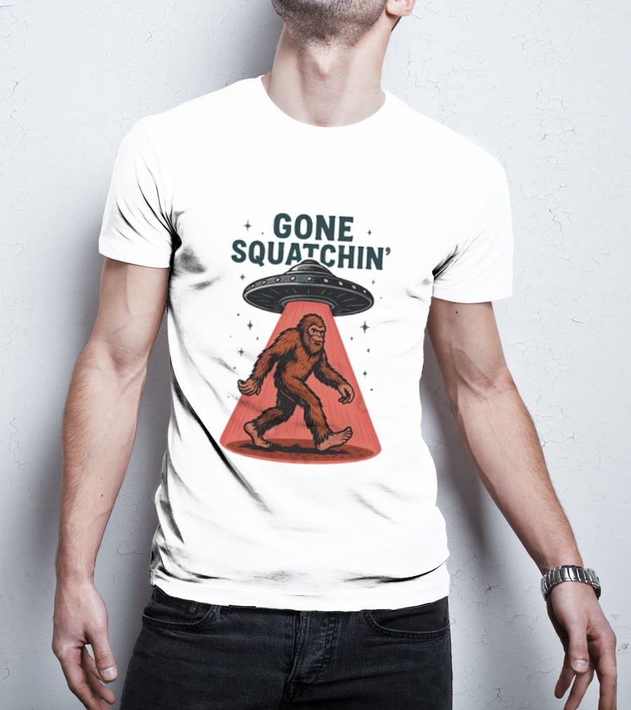 Gone Squatchin' Bigfoot Sasquatch UFO Abduction Beam T-Shirt