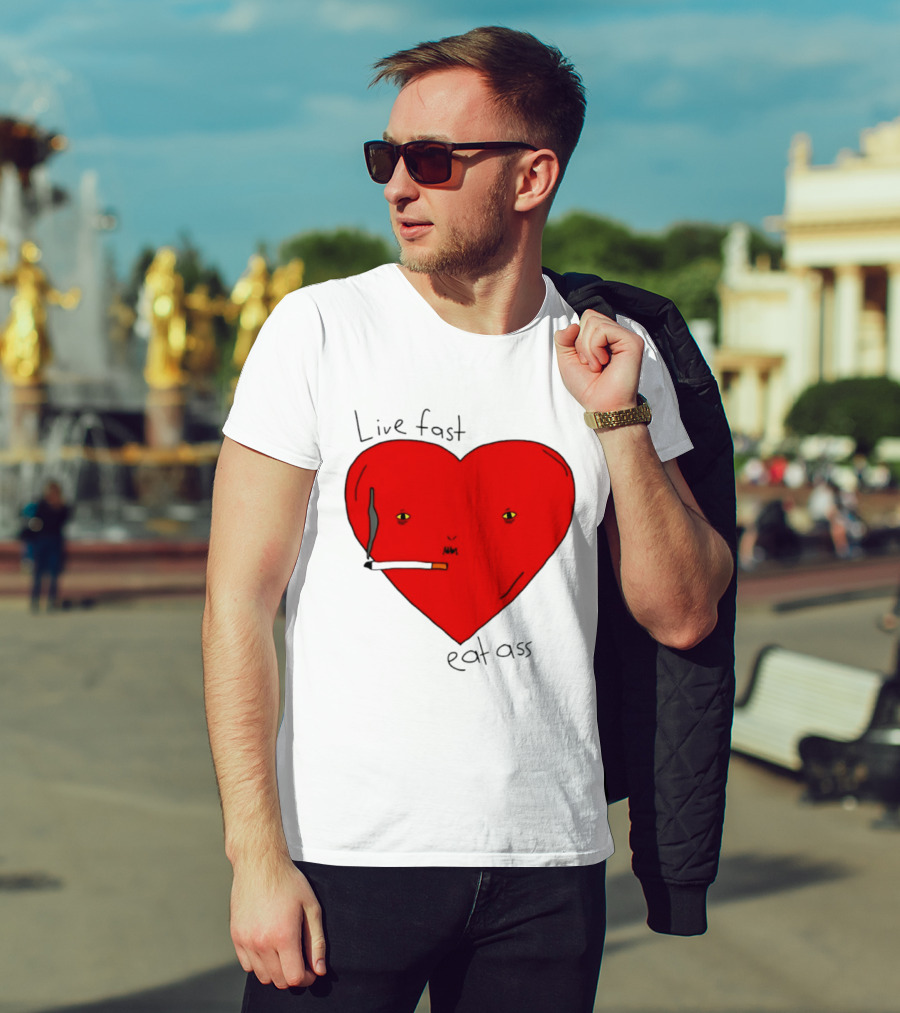 Live Fast Eat Ass Heart Smoking Cartoon T-Shirt