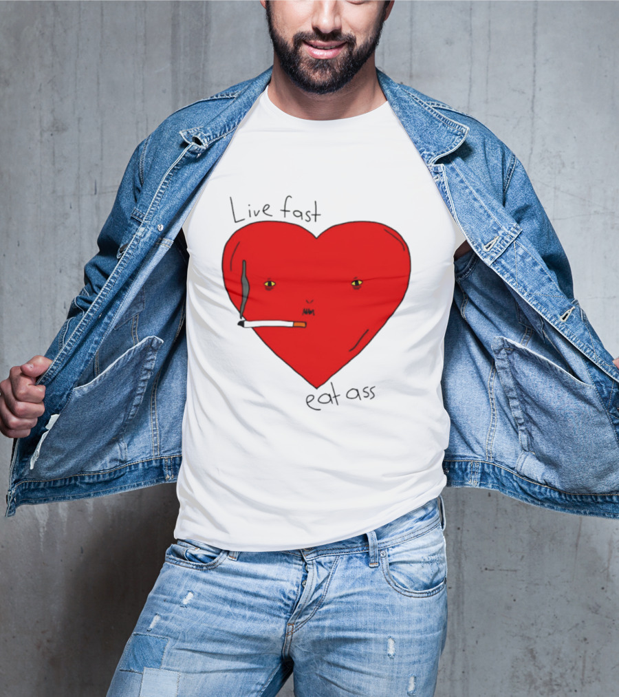 Live Fast Eat Ass Heart Smoking Cartoon T-Shirt