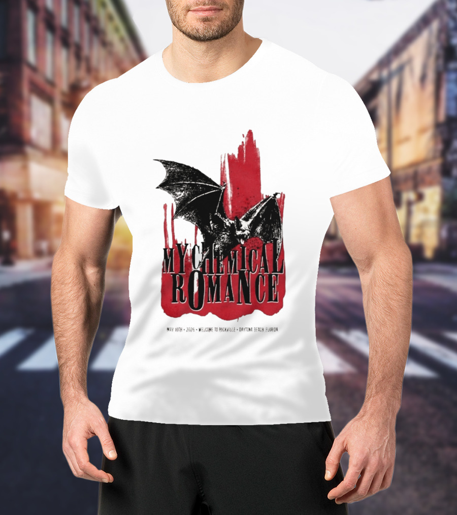My Chemical Romance Daytona Beach FL May 10 2026 Tour Bat And Red Splash T-Shirt