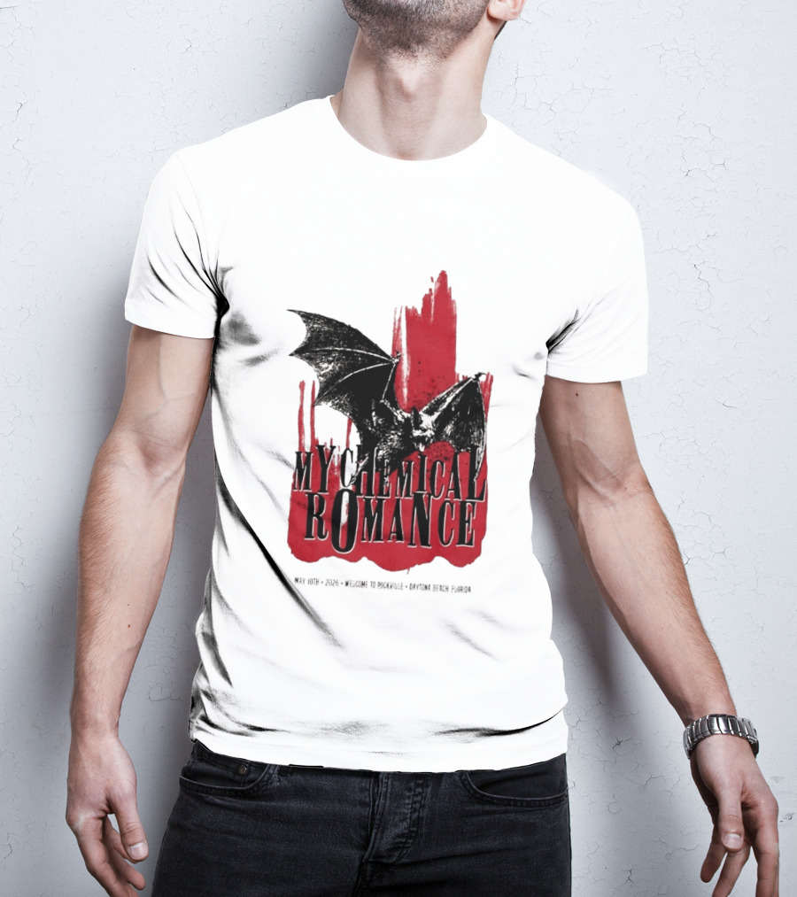 My Chemical Romance Daytona Beach FL May 10 2026 Tour Bat And Red Splash T-Shirt