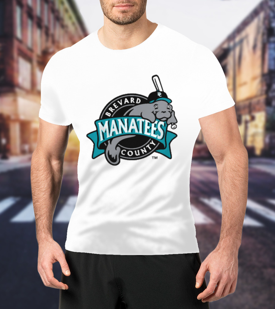Brevard County Manatees Baseball Team Cap Mascot With Bat And Ball T-Shirt