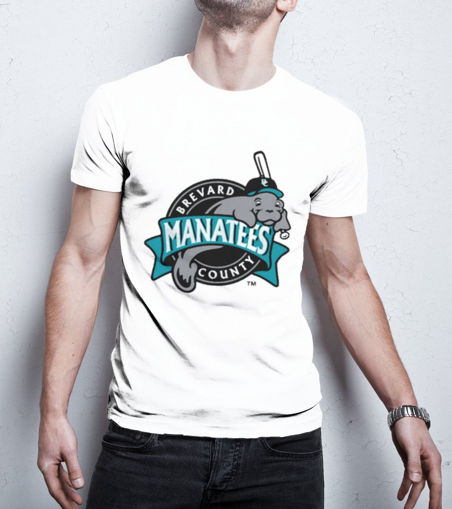 Brevard County Manatees Baseball Team Cap Mascot With Bat And Ball T-Shirt